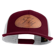 Fly Faux Leather Patched Premium Mesh Trucker Cap - Burgundy White OSFM