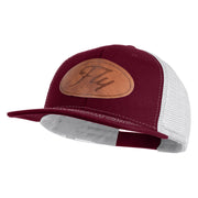 Fly Faux Leather Patched Premium Mesh Trucker Cap - Burgundy White OSFM