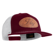 Fly Faux Leather Patched Premium Mesh Trucker Cap - Burgundy White OSFM