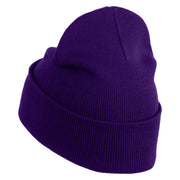Small Palm Tree with Coconut Embroidered Patched 12 Inch Long Knitted Beanie - Purple OSFM
