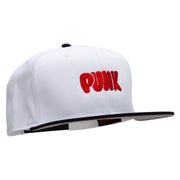 Punk Embroidered Two Tone Superior Cotton Twill Flat Bill Snapback Cap - Black-White OSFM