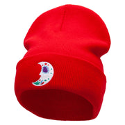 Moon De Los Muertos Embroidered 12 Inch Long Knitted Beanie - Red OSFM