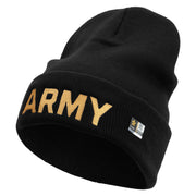 Licensed Wording of US Army Embroidered 12 Inch Long Knitted Beanie - Black OSFM