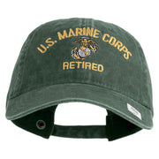 US Marine Corps Retired Design Embroidered Washed Solid Pigment Dyed Cotton Twill Brass Buckle Cap - Dk-Green OSFM