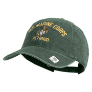 US Marine Corps Retired Design Embroidered Washed Solid Pigment Dyed Cotton Twill Brass Buckle Cap - Dk-Green OSFM