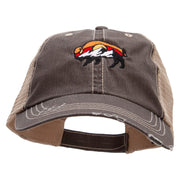 Bison And Mountains Embroidered Low Profile Special Cotton Mesh Cap - Brown-Khaki OSFM