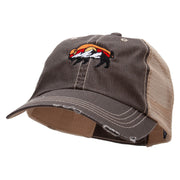 Bison And Mountains Embroidered Low Profile Special Cotton Mesh Cap - Brown-Khaki OSFM