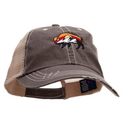 Bison And Mountains Embroidered Low Profile Special Cotton Mesh Cap - Brown-Khaki OSFM