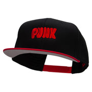 Punk Embroidered Two Tone Superior Cotton Twill Flat Bill Snapback Cap - Red-Black OSFM