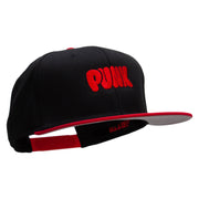 Punk Embroidered Two Tone Superior Cotton Twill Flat Bill Snapback Cap - Red-Black OSFM