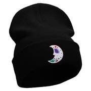 Moon De Los Muertos Embroidered 12 Inch Long Knitted Beanie - Black OSFM