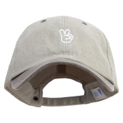 Two Gesture with FIngers Embroidered Pigment Dyed Wash Cap - Beige-Brown OSFM