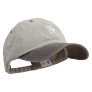 Two Gesture with FIngers Embroidered Pigment Dyed Wash Cap - Beige-Brown OSFM