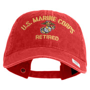 US Marine Corps Retired Design Embroidered Washed Solid Pigment Dyed Cotton Twill Brass Buckle Cap - Red OSFM