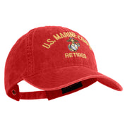 US Marine Corps Retired Design Embroidered Washed Solid Pigment Dyed Cotton Twill Brass Buckle Cap - Red OSFM