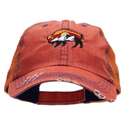 Bison And Mountains Embroidered Low Profile Special Cotton Mesh Cap - Orange OSFM