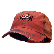 Bison And Mountains Embroidered Low Profile Special Cotton Mesh Cap - Orange OSFM