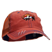 Bison And Mountains Embroidered Low Profile Special Cotton Mesh Cap - Orange OSFM