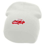 Old School Car Embroidered 8 Inch Short Beanie - White OSFM