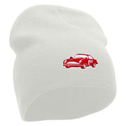 Old School Car Embroidered 8 Inch Short Beanie - White OSFM