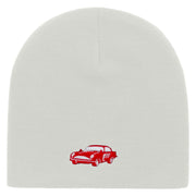 Old School Car Embroidered 8 Inch Short Beanie - White OSFM