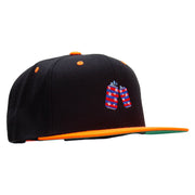 Flag Pattern Soda Embroidered Wool Blend 2 Tone Classic Snapback - Black-Orange OSFM