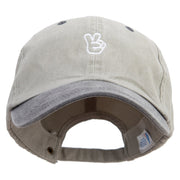 Two Gesture with FIngers Embroidered Pigment Dyed Wash Cap - Beige-Black OSFM