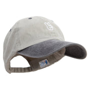 Two Gesture with FIngers Embroidered Pigment Dyed Wash Cap - Beige-Black OSFM