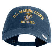 US Marine Corps Retired Design Embroidered Washed Solid Pigment Dyed Cotton Twill Brass Buckle Cap - Navy OSFM