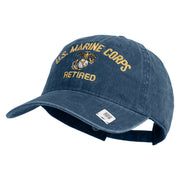 US Marine Corps Retired Design Embroidered Washed Solid Pigment Dyed Cotton Twill Brass Buckle Cap - Navy OSFM