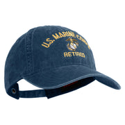 US Marine Corps Retired Design Embroidered Washed Solid Pigment Dyed Cotton Twill Brass Buckle Cap - Navy OSFM