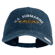 Golden US Submarine Embroidered Washed Solid Pigment Dyed Cotton Twill Brass Buckle Cap - Navy OSFM