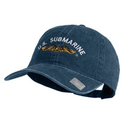 Golden US Submarine Embroidered Washed Solid Pigment Dyed Cotton Twill Brass Buckle Cap - Navy OSFM
