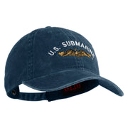 Golden US Submarine Embroidered Washed Solid Pigment Dyed Cotton Twill Brass Buckle Cap - Navy OSFM