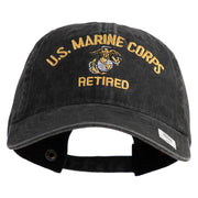 US Marine Corps Retired Design Embroidered Washed Solid Pigment Dyed Cotton Twill Brass Buckle Cap - Black OSFM