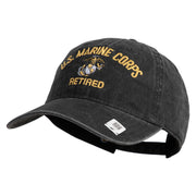 US Marine Corps Retired Design Embroidered Washed Solid Pigment Dyed Cotton Twill Brass Buckle Cap - Black OSFM
