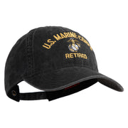 US Marine Corps Retired Design Embroidered Washed Solid Pigment Dyed Cotton Twill Brass Buckle Cap - Black OSFM