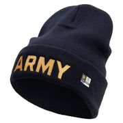 Licensed Wording of US Army Embroidered 12 Inch Long Knitted Beanie - Navy OSFM