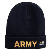 Licensed Wording of US Army Embroidered 12 Inch Long Knitted Beanie - Navy OSFM