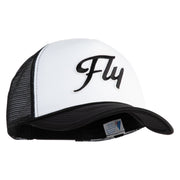 Fly Black Patched Summer Foam Mesh Trucker Cap - Black White OSFM