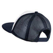 Acorn Faux Leather Patched Flat Bill Trucker Snapback Cap - White Navy OSFM