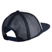 Acorn Faux Leather Patched Flat Bill Trucker Snapback Cap - White Navy OSFM
