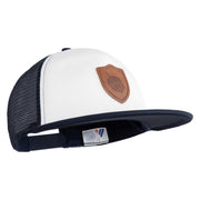 Acorn Faux Leather Patched Flat Bill Trucker Snapback Cap - White Navy OSFM