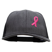 Breast Cancer Awareness Symbol 6 Panel Structured Deluxe Trucker Cap - Heather-Charcoal-Black OSFM