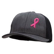 Breast Cancer Awareness Symbol 6 Panel Structured Deluxe Trucker Cap - Heather-Charcoal-Black OSFM