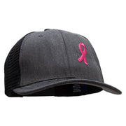 Breast Cancer Awareness Symbol 6 Panel Structured Deluxe Trucker Cap - Heather-Charcoal-Black OSFM