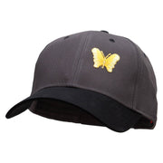 Small Yellow Decorative Butterfly Patched Two Tone Cotton Twill Low Profile Strap Cap - Black-Charcoal OSFM