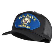 U.S. Navy Veteran Emblem Blue Patched Solid Cotton Twill Mesh Prostyle Cap - Black OSFM