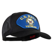 U.S. Navy Veteran Emblem Blue Patched Solid Cotton Twill Mesh Prostyle Cap - Black OSFM
