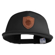 Acorn Faux Leather Patched Flat Bill Trucker Snapback Cap - Black OSFM